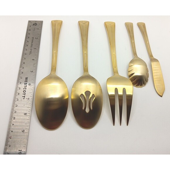 Reed & Barton Baquette Matte Gold 5 Piece Server Set 18/10 Stainless Flatware - Picture 5 of 8